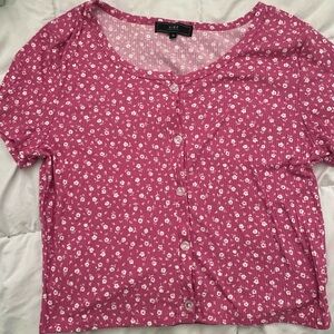 pink and white flower crop top